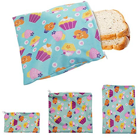 Shunfaji Sacs à Sandwich Réutilisable, Lot de 3 Sacs à Collation en Tissu Durable Imperméable écologique pour Le Stockage des Aliments à Sandwich, Aux Fruits, Aux Légumes Et Au Pain (Bleu Clair)