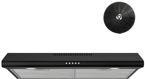 FIREGAS 30 Inch Black Under Cabinet Range Hood, Ducted/Ductless Convertible Kitchen Vent Hood with LED Light, 3-Speed Exhaust Fan, Push Button Control, Slim Stove Hood for Modern Kitchen