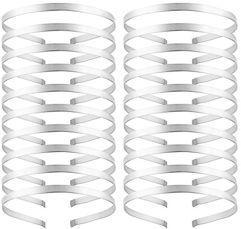 Confezione da 20 fasce per capelli sottili da 7 mm, argentate, in tinta unita, in metallo, in filo duro, per capelli, per fai da te, accessori per donne