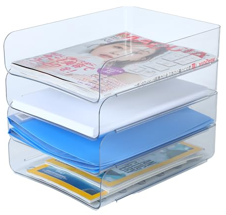 Confezione da 4 vassoi di carta impilabili, organizer per vassoi per lettere, organizer da ufficio, porta carta A4, riviste, documenti di archivio, ricevute (trasparente)