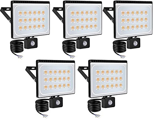 ASerZenith 100W Led Flood Light Outdoor, Ip65 Waterproof Security Lighting with Pir Motion Sensor 8000Lm 3200K Warm White Floodlights Garden Wall Spotlight (3 Pack) (5 Pack)