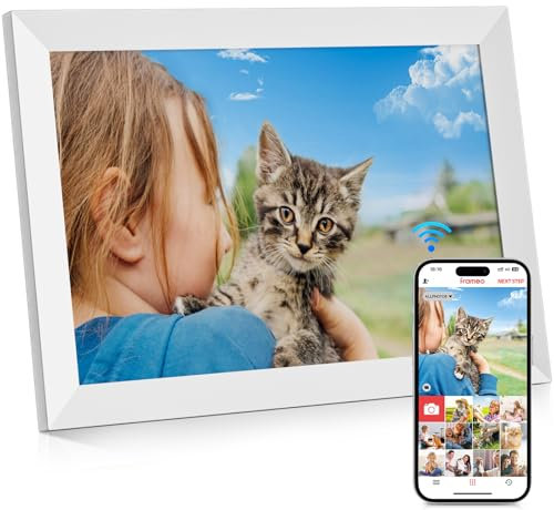 GGUA 10.1 Inch Digital Photo Frame Wifi Built in 32GB Memory, 1280x800 IPS LCD Touchscreen, Auto-Rotate and Audio, Quick and Easy Share Photos or Videos via the Frameo App, the Best Choice for Gifting