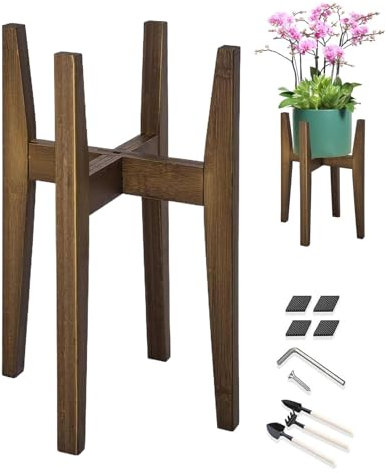 Pflanzenständer, verstellbarer Blumentopfständer, Teleskop-Eck-Pflanzenständer mit 4 rutschfesten Füßen, Kreuze, Bambus, Eckblumenhalter, Teleskop, Indoor-Blumenständer für Blumentopf,