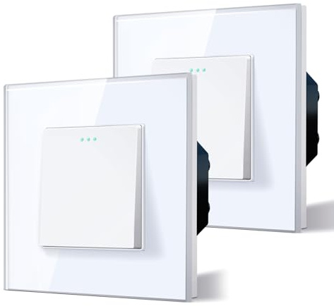 BSEED Lichtschalter 1 Fach 2 Weg Glas Unterputz Taste Schalter Wandschalter Kippschalter 2 Pack Weiß