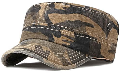 XYIYI Retro Gewaschen Militär Hut Baumwolle Kadett Armee Mützen Vintage Flat Top Cap