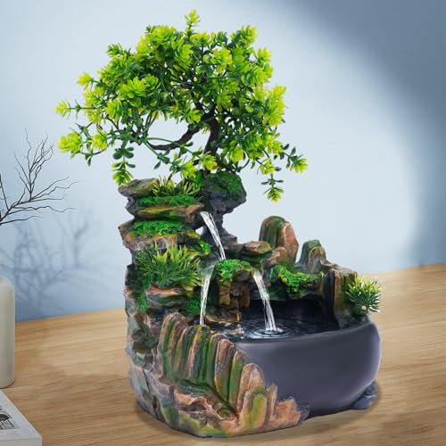 Fuente de interior de 220 V, práctica bomba, fuente de plantas verdes, fabricada en resinas de poliéster y plásticos, fuente de jardín, base sólida colocación en pasillos, vestíbulos, etc