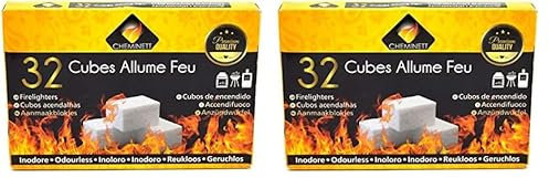 Pyrofeu Caja de 32 Pastillas Encendido de Parafina para barbacoas y chimeneas (Paquete de 2)