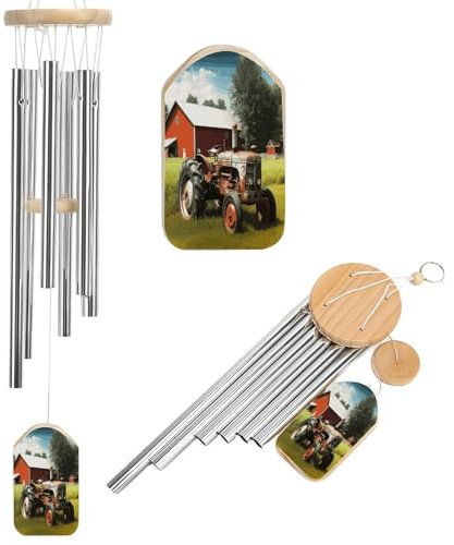 Windspiel für draußen, Bauernhof-Traktor, bedruckt, beruhigende melodische Töne, Windspiele für Außenbereich, Terrasse, Haus oder Garten, Dekoration, 52,1 cm, 6 Aluminium-Legierungs-Metallrohre