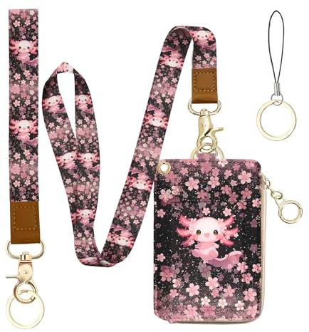 Bolimoss Axolot – Porte-badge et lanière 2 en 1 Dragonne amovible, fenêtre transparente, 5 emplacements pour cartes, poche latérale zippée, porte-clés