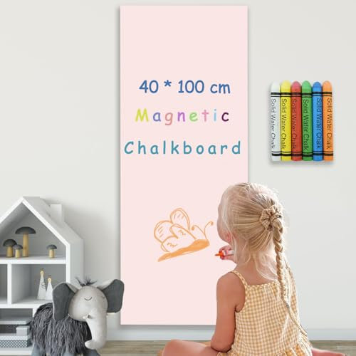 Umtiti 40 x 100 cm Magnetische Kreidetafel, Kontaktpapier für Wand, abziehen und aufkleben, selbstklebende Tafel, Wandaufkleber, Rolle mit 6 Kreiden für Zuhause, Schule, Rechteckig, Rosa, 40100PK