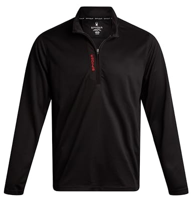 Spyder Mens Quarter Zip Pullover - Lightweight Fleece Quarter Zip Mens Pullover UPF 30 Athletic Moisture Wicking Sweatshirt, Black, M