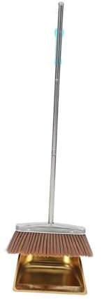 CHILDWEET Gold Stainless Steel Broom and Dustpan Set Thick Heavy Duty Indoor Cleaning Kit Sturdy Dustpan Long Handle for Home Use