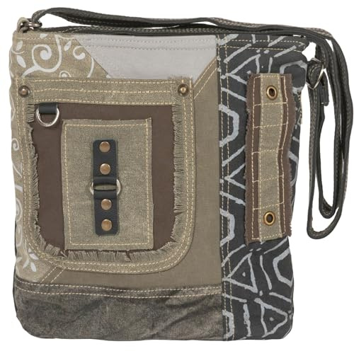Sunsa Patchwork Schultertasche. Damen Umhängetasche aus Canvas/Leder | Große Crossbody Bag DIN A4 geeignet. Handtasche für Freizeit, Büro, Studium, leicht, robust, alltagstauglich, mit Fächern