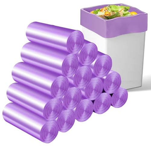 Bolsas de basura con pedal de 10 L, 225 bolsas pequeñas (morado) | Bolsa de basura pequeña con pedal para oficina, cocina, dormitorio, baño