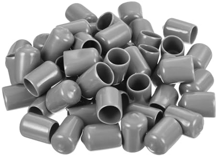 sourcing map 100pcs Rubber End Caps Protective Caps 14mm ID Vinyl PVC Round Tube Bolt Cap Cover Screw Thread Protectors Light Grey