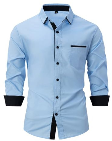 Business Hemd Herren Langarm- Bügelfreie Hemden Herren Slim Fit,Button Down Sommerhemd mit Brusttaschen Freizeit Baumwolle Regular-Fit Herrenhemden Freizeithemd für Männer Farbblock Businesshemden