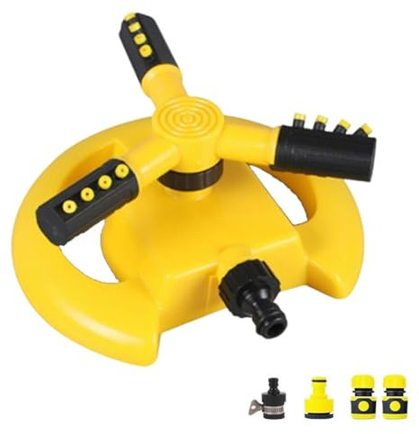 Seymal Arroseur De Jardin Rotatif à 360 Degrés, Système D'arrosage Rotatif à 3 Bras for Petits Jardins, for Arroser Vos Pelouses, Plantes, Fleurs Et Légumes(Yellow)