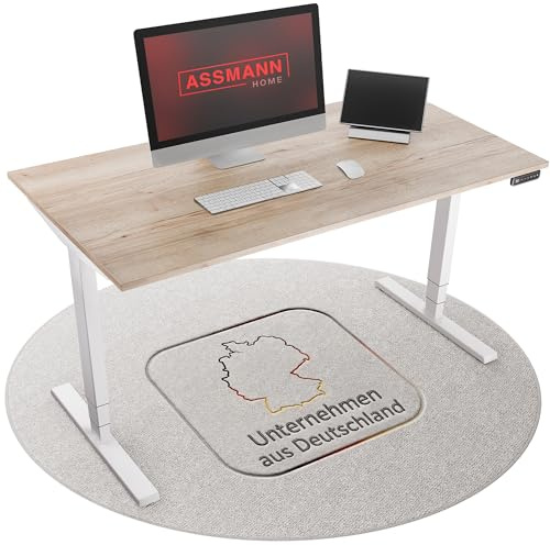 ASSMANN Höhenverstellbarer Schreibtisch elektrisch, 160x80cm, TÜV-geprüft | stufenlos verstellbar mit Aufprallschutz, ergonomischer Schreibtisch Made in Germany - Y-Line, Eiche Natura/Weiß