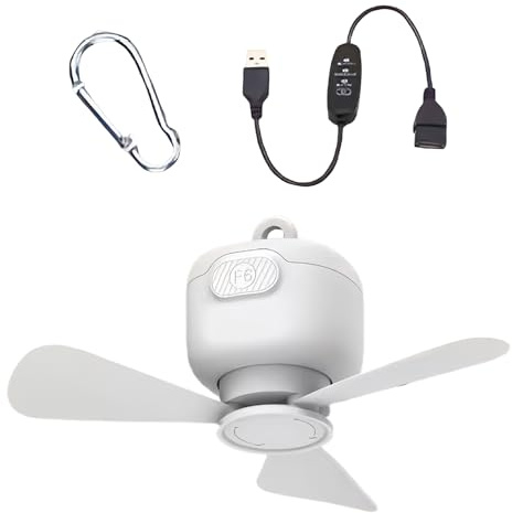 Ventilateur de plafond portable pour tentes - Ventilateur suspendu pour pavillons - Ventilateur de plafond USB portable réglable à 3 niveaux pour terrasse, jardin, auvent, chambre à coucher, tente