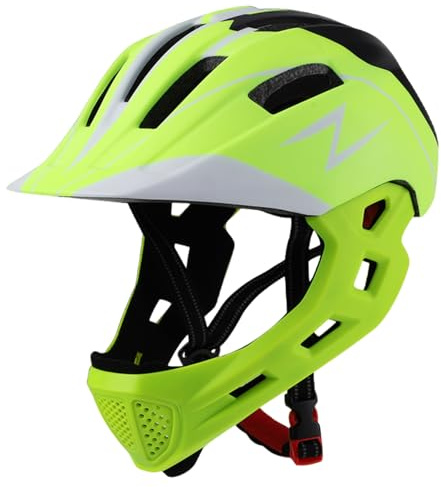 Bike Helmets for Kids 8-14, Full Face Kids Bike Helmet with Adjustable Strap, Breathable BMX Helmet with Light for Balance, Skateboard, and Motorbike Full Face Bmx