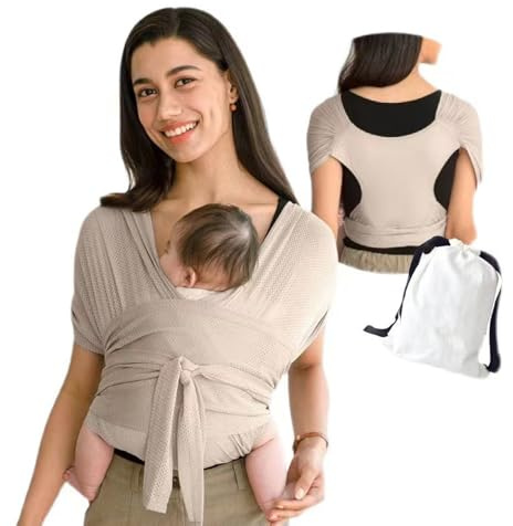 KOOMUAO Tragetuch Elastisches,Babytrage für Neugeborene ab Geburt Extra Weich,Bauchtrage Tragetasche Ergonomisch,Babytragetuch,Babytrage ab Geburt bis 15kg (Beige)