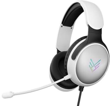 Audeeo Vangaurd Wired Gaming Headset with Microphone – RGB Light-Up Over-Ear Headphones, Noise-Isolating Stereo Sound, 3.5 mm for PC, PS5, PS4, Xbox, Switch, Laptop & Mobile (White)