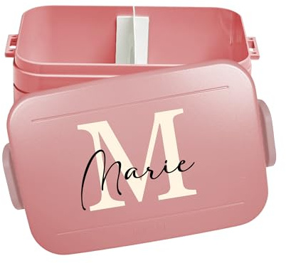 Mepal Lunch Box Take a Break Personalizzato, Contenitore per il pranzo con separatore, Lunch Box con nome, Bento Box Separatore Lettera Iniziale Midi Rosso
