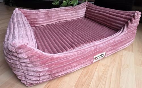 Hundebettenmanufaktur Orthopädisches Hundesofa Hundebett Cord Ortopedico mit 8 cm Viscoschaummatratze (rosa, 80 cm X 60 cm)