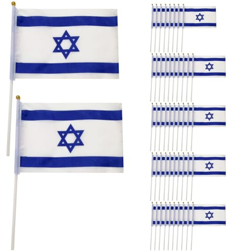 Mini Bandera de Israel 50 PCS Pequeña bandera israelí en palos 8.3x5.5 pulgadas Mini banderas de país Waving Office Conference internacional Decoración de fiestas israelíes, banderas pequeñas en palo