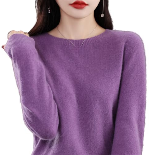 Kaschmir-Pullover für Damen, Rundhalsausschnitt, langärmelig, Wollmischung, langärmelig, elegant, Frühling, Winter, Strickpullover, Tops, B Lila, M