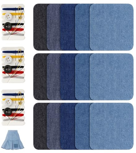 15 stycken jeanslappar för strykning, 10,9 cm x 9 cm patchar att stryka på, 5 färger, stryklappar, jeans, självhäftande tyg, järn, lappar, lappar för reparation av hål och gör-det-själv-dekoration
