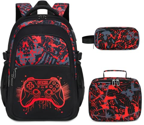 Byitin Boys School Backpack Set, Large Capacity with Lunch Bag, Pencil Case