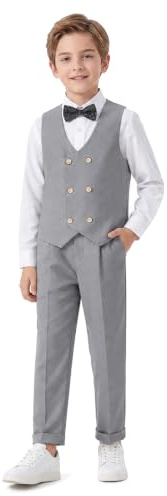 LOLANTA 4-Piece Formal Suit for Boy, Double-Breasted Waistcoat Set, Kids Birthday Wedding Party Occasionwear, 2-13 Years