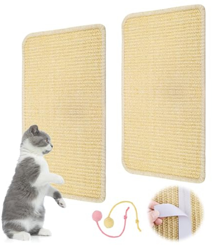 2 Piezas Alfombrilla Rascador para Gatos, 50x25 cm Alfombra Rascadora Antideslizante, Cuerda de sisal Natural para Gatos, para Sofá, Pared, Puerta – Protección contra Arañazos y Desgaste(Beige)