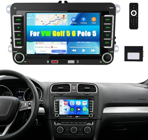 CAMECHO VW Golf 5-bilradio med CarPlay för VW Golf 6 och Polo – Android Auto, 7-tums IPS-touchskärm, 2-DIN, FM/AM/RDS, Bluetooth, MirrorLink, dubbla USB-portar, SWC- och CAN-bus-stöd