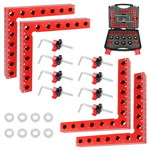 Abrazaderas Angulares de 90 Grados, Juego de 4 Escuadras de Posicionamiento de Aleación de Aluminio 140 mm/5,5 Pulgadas, Escuadras para Carpintería con Caja de Transporte, Herramienta de Carpintería
