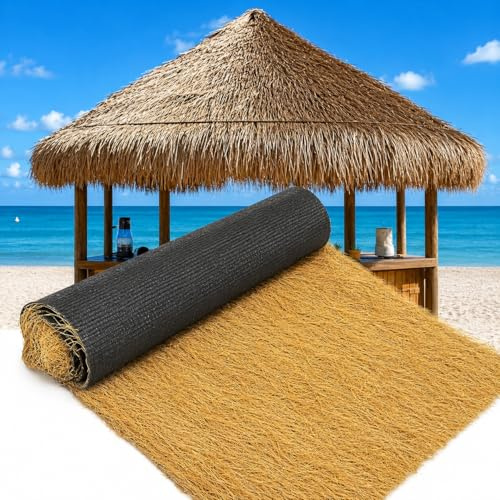 GrecoShop Copertura in Paglia Sintetica 1x10 m per Tetti, Gazebi e Ombrelloni Tropicali, Resistente agli Agenti Atmosferici e ai Raggi UV, Effetto Naturale Realistico per Esterni e Giardini