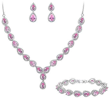 Clearine Dam bröllop brud droppe oändlig CZ figur 8 Y-halsband tennisarmband hängande örhängen set, Talla única, kubisk zirkon Messing Cubic Zirconia, Kubisk zirkonia
