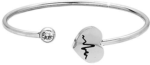 Beloved ❤ ️ – Bracelet Femme en Acier semi-rigide articulée, Bangle, avec cosse à cœur et point Lumière en cristal blanc