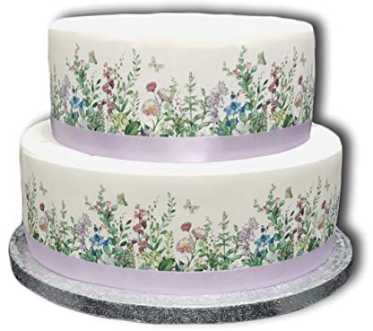 Essbare Kuchendekoration, Motiv: Wildblumen und Schmetterlinge, perfekt für große Kuchen, einfach zu verwenden