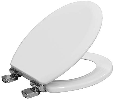 BEMIS Chicago Ultra-Fix White Toilet Seat. Soft Close Toilet Seat with Easy Lift Chrome Plated Hinges. Wooden Material for Easy Clean, Universal & Easy Installation, White