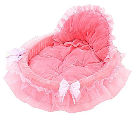 Yowablo Hundehütte Haustier Hund Welpe Prinzessin Bögen Spitze Herz elegant schönes Bett (46 * 43cm,Rosa)