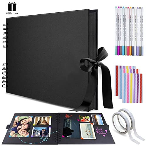Photo Albums, Scrapbook Photo Albums with 12 Metallic Marker Pens DIY Memory Album 80 Pages A4 Craft Paper 12.6x8.1inch for Family Wedding Anniversary Baby Gift