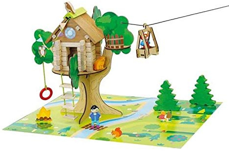 JEUJURA - Cabane Perchée et sa Tyrolienne 70 Pièces - Jeu 3 Ans - 8220 | Jeu en bois enfant - Personnages, accessoires et tapis de jeu inclus - Valisette rangement - Imagination - Fabriqué en France