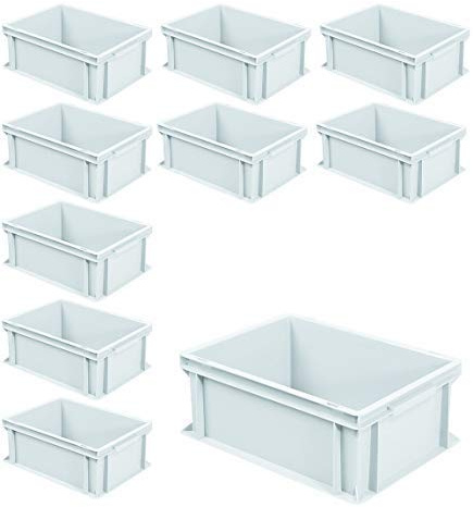 BRB 10x Euro-Stapelbehälter mit 2 Griffleisten, LxBxH 400x300x170 mm, 16 Liter, weiß