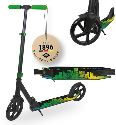 Schildkröt City Scooter Street Artist 2.0 I Aluminium Scooter 200 mm Räder I XXL-Deck 57 x 11,5 cm I 5-Fach höhenverstellbarer Lenker 79–100 cm I klappbar I ABEC7 Kugellager I bis 100 kg