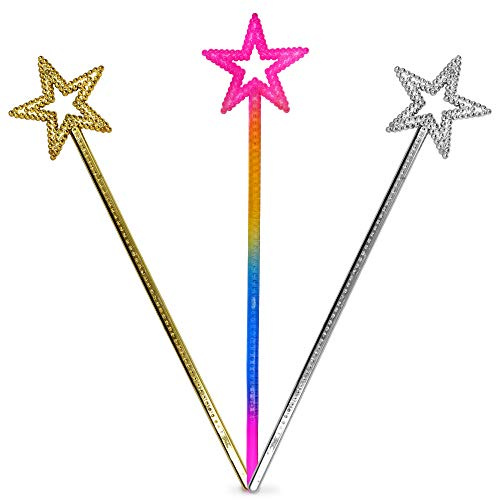 WYBG 3 Pcs Star Wands Fairy Princess Wand for Girls Birthday Party Dress Up