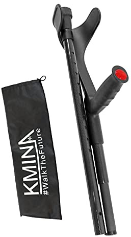 KMINA PRO - Krücke Faltbar Carbon, Unterarmgehstütze Schwarz, Leichte Gehhilfe, Klappbar - Made in Europe