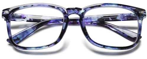 MAGIMODAC Anti-Blaulicht Brille Rechteckige Damen Herren Federscharnier Computer-Brillen Brillenfassungen Computerbrille ohne Stärke Blau +0.0