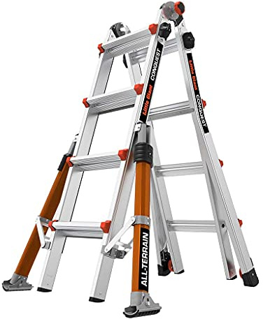 Little Giant Leitern 1304-024 Conquest All-Terrain - Escalera multiusos (4 peldaños, barras estabilizadoras laterales, construcción pesada de grado militar EN131)